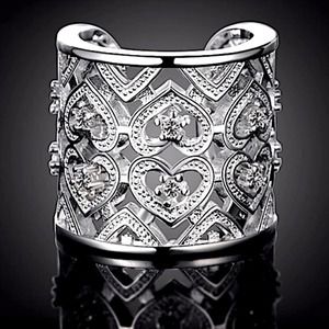 NEW STERLING SILVER WIDE BAND ZIRCONIA HEART CUFF RING